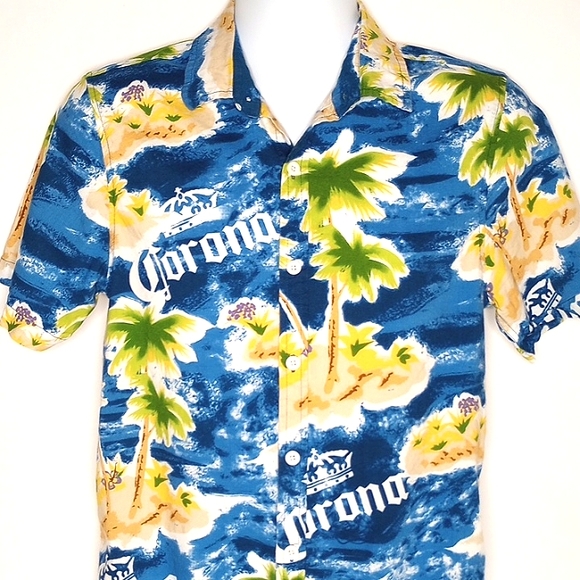 Corona Beer Men's Tropical Rayon Blend Short Sleeve Button Down Shirt Medium - Picture 1 of 9